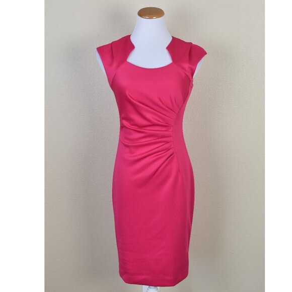 Calvin Klein Horseshoe Neck Ruched Scuba Sheath Dress Pink - 2 - Picture 1 of 8